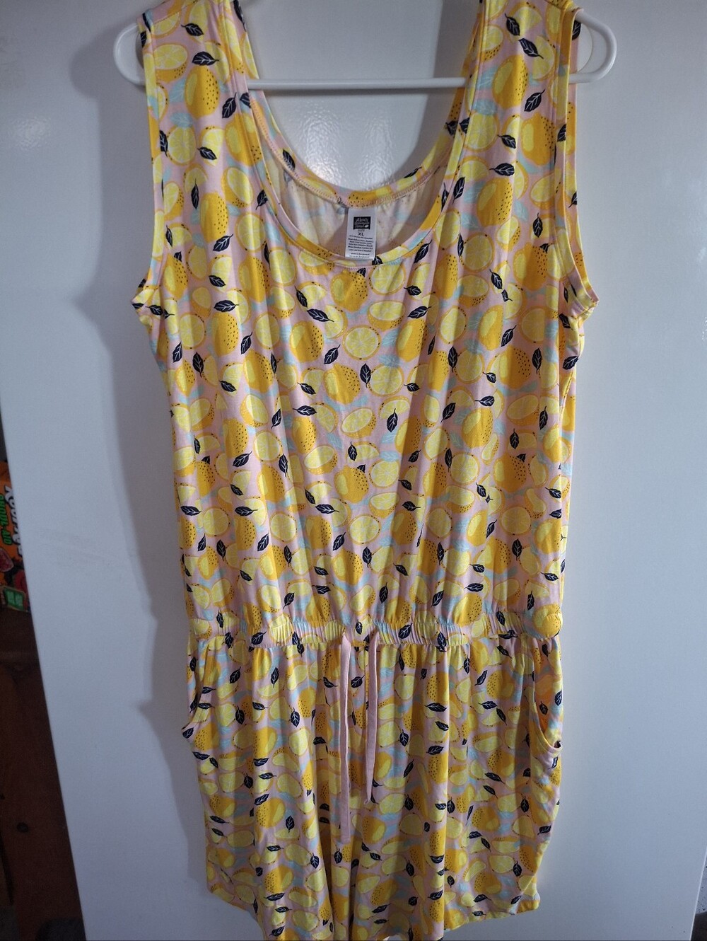 Womens Yellow Lemon Print Sleeveless PJ Romper